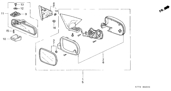 1995 Acura Integra Passenger Side Door Mirror Assembly (Vogue Silver Metallic) (R.C.) Diagram for 76200-ST7-A24ZH