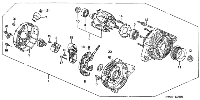 2001 Acura NSX 2 Door NSX-T KA 4AT Alternator (DENSO) Diagram