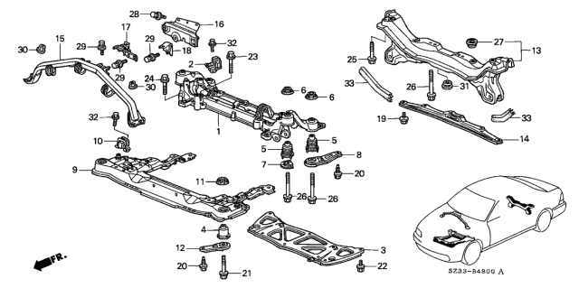 1999 Acura RL Beam, Rear Diagram for 50200-SZ3-A00