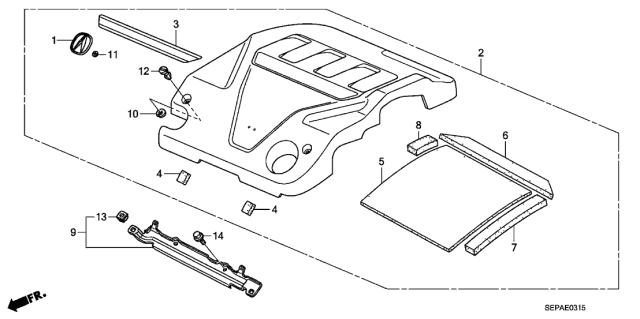 2008 Acura TL Engine Cover Assembly Diagram for 17121-RDB-A00