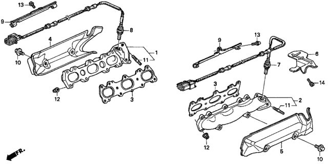 1996 Acura TL 4 Door PRE3.2 KA 4AT Exhaust Manifold (V6) Diagram