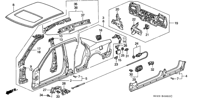 1999 Acura RL Outer Panel Diagram