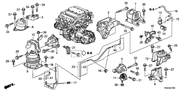 2014 Acura TL Transmission Mounting Rubber Assembly (Upper) (Mt) Diagram for 50870-TK5-A52