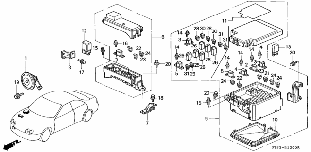 1999 Acura Integra 4 Door GS (LEATHER) KA 4AT Control Unit - Engine Room Diagram