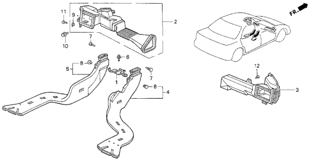 1992 Acura Vigor Duct Assembly, Air Conditioner (Passenger Side) Diagram for 77430-SL5-A00