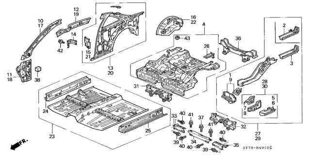 1997 Acura Integra Frame B Set, Left Rear Diagram for 04654-ST7-A01ZZ