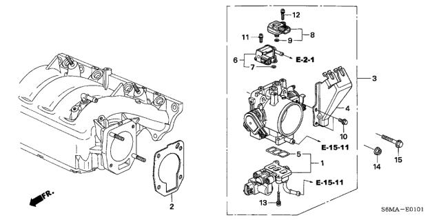2006 Acura RSX Throttle Body Gasket Diagram for 16176-PRB-A11
