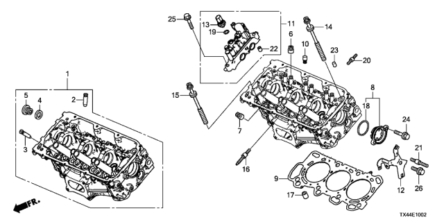 2016 Acura RDX Cylinder Head Assembly, Front Diagram for 12100-5G0-305