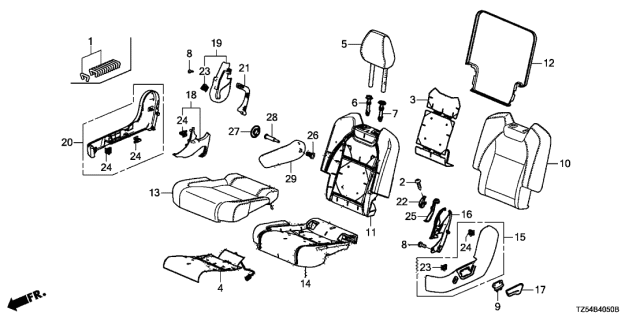 2019 Acura MDX Driver Side Middle Seat Back Cover Assembly (Type Y) Diagram for 81721-TYR-L41ZB