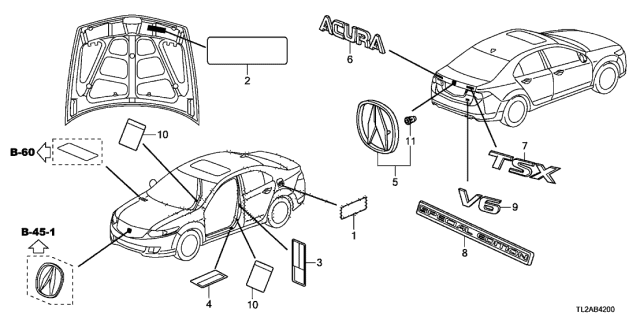 2014 Acura TSX Emblems - Caution Labels Diagram