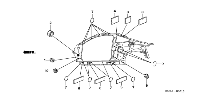 2006 Acura RSX 3 Door BASE KA 5MT Grommet Diagram 2