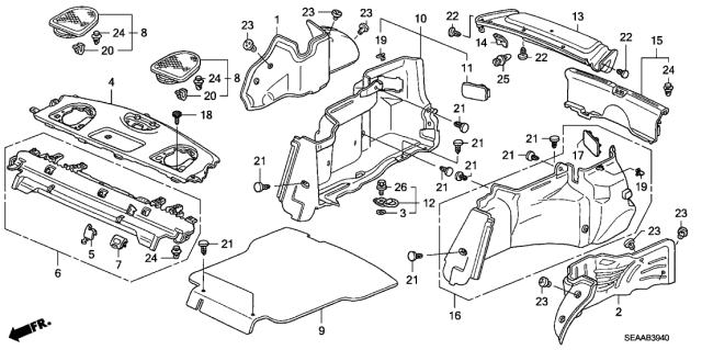 2008 Acura TSX 4 Door TSX (NAVIGATION) KA 6MT Rear Tray - Side Lining Diagram