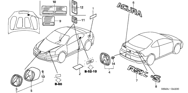 2006 Acura RSX 3 Door BASE KA 5MT Emblems - Caution Labels Diagram