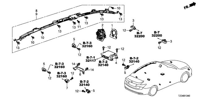 2017 Acura TLX Srs Unit Assembly Diagram for 77960-TZ7-A03