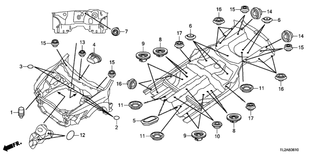 2013 Acura TSX 4 Door TSX V6 KA 5AT Grommet (Front) Diagram