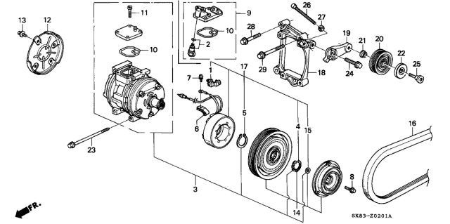 1993 Acura Integra 4 Door RS KL 4AT A/C Compressor Diagram