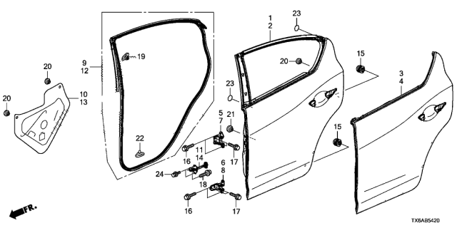 2021 Acura ILX 4 Door 24TECH (A-SPEC) KA DCT Rear Door Panels Diagram