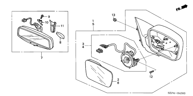 2004 Acura TL Passenger Side Rear Door Mirror Assembly (Desert Mist Metallic) (R.C.) Diagram for 76200-SEP-A01ZH