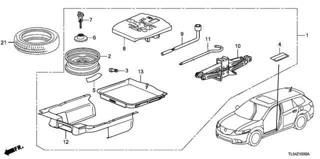 2013 Acura TSX Tool Box Complete Diagram for 84541-TL4-E21