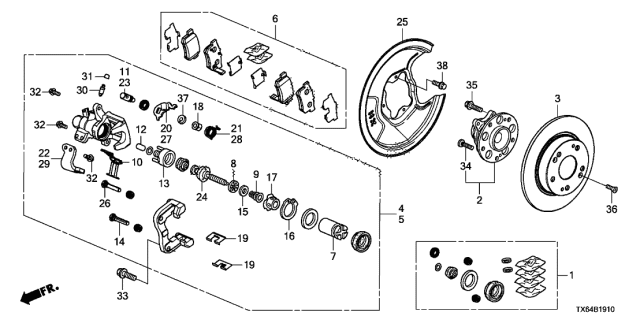 2013 Acura ILX Rear Disc Brake pad Set Diagram for 43022-TR0-A01