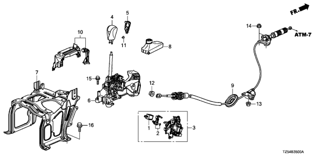 2015 Acura MDX Shift Control Cable Diagram for 54315-TZ5-A83