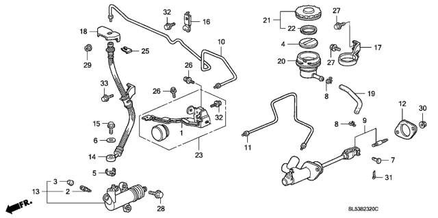 1994 Acura Vigor 4 Door LS KA 5MT Clutch Master Cylinder Diagram
