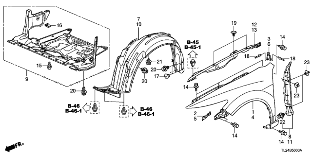 2009 Acura TSX 4 Door TSX KA 6MT Front Fenders Diagram