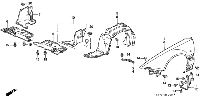 1993 Acura Integra 3 Door GSL (LEATHER) KA 4AT Front Fenders Diagram