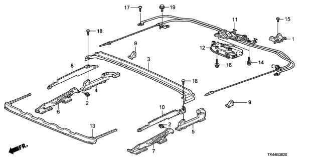 2010 Acura TL Sunroof Mount Bracket Right Diagram for 70381-TK4-A02