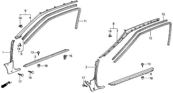 1988 Acura Integra Garnish, Left Front Pillar (Lofty Gray) Diagram for 73833-SD2-010ZB