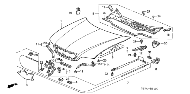 2004 Acura RL 4 Door RL (NAVIGATION) KA 4AT Hood Diagram