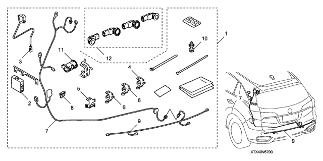 2018 Acura RDX 5 Door TECH (2WD) KA 6AT Back-Up Sensors Diagram