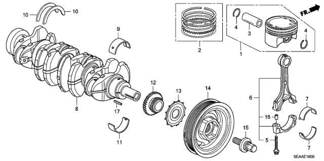 2008 Acura TSX 4 Door TSX KA 6MT Crankshaft - Piston Diagram