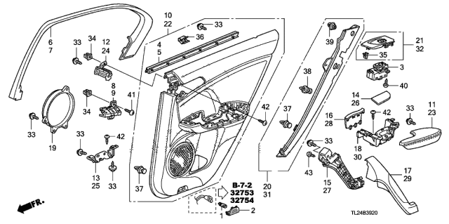 2012 Acura TSX Left Rear Door Armrest Diagram for 83752-TL0-G22ZE