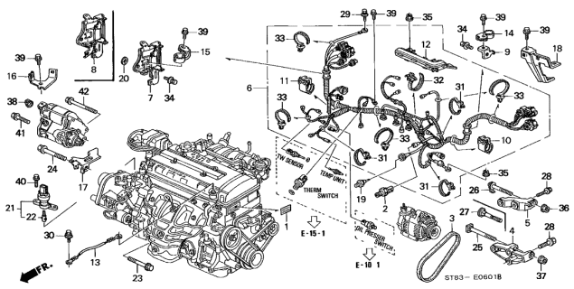 1995 Acura Integra Engine Wire Harness - Clamp Diagram