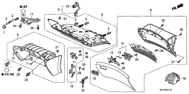 2008 Acura TL 4 Door BASE (NAVIGATION) KA 5AT Instrument Panel Garnish Diagram 2