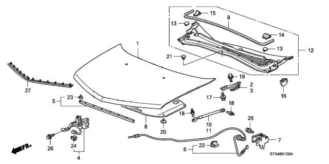 2012 Acura MDX Hood-Release Cable Diagram for 74130-STX-A00