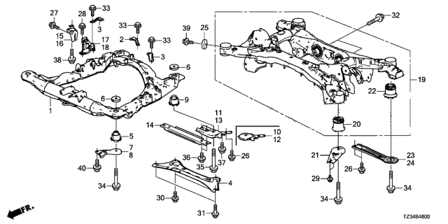 2020 Acura TLX Front Sub-Frame Mounting Rubber (Rear) Diagram for 50270-TZ3-A02