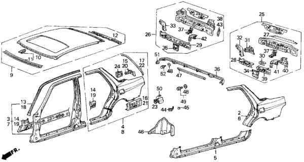 1988 Acura Legend Bracket, Right Rear Combination Diagram for 66115-SD4-320ZZ