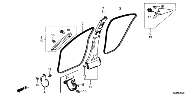 2014 Acura ILX Hybrid Pillar Garnish Diagram