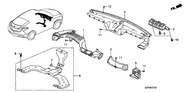 2011 Acura ZDX Duct Assembly, Rear Heater Diagram for 83331-SZN-A00