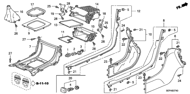 2008 Acura TL 4 Door BASE (NAVIGATION) KA 5AT Front Console Diagram