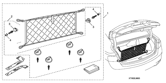 2016 Acura ILX 4 Door TECH (PLUS A-SPEC) KA DCT Cargo Net Diagram