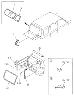 1999 Acura SLX Glass, Driver Side Back Door Window Diagram for 8-97811-033-1