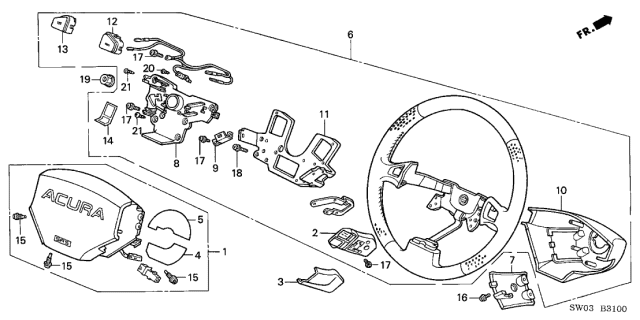 2001 Acura NSX Driver Airbag Assembly (Real Black) Diagram for 06770-SL0-A91ZA