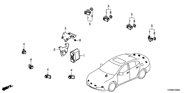 2019 Acura TLX 4 Door ADV (AWD 19INCH) KA 9AT Parking Sensor Diagram