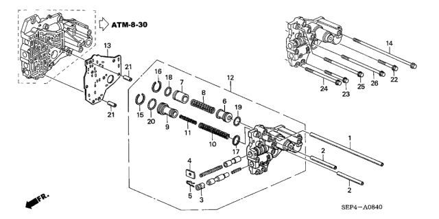 2005 Acura TL 4 Door BASE (NAVIGATION) KA 5AT AT Top Accumulator Body Diagram