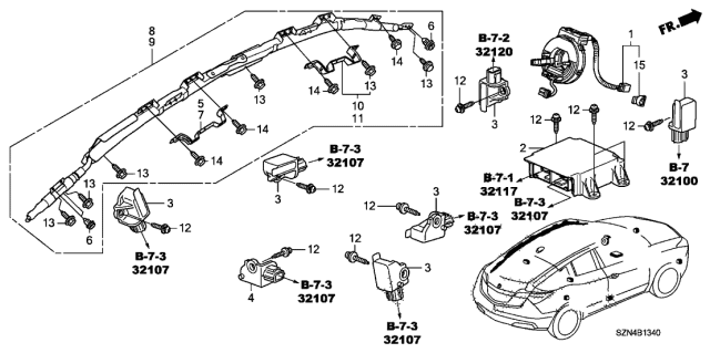 2010 Acura ZDX Passenger Side Curtain Airbag Module Assembly Diagram for 78870-SZN-A83