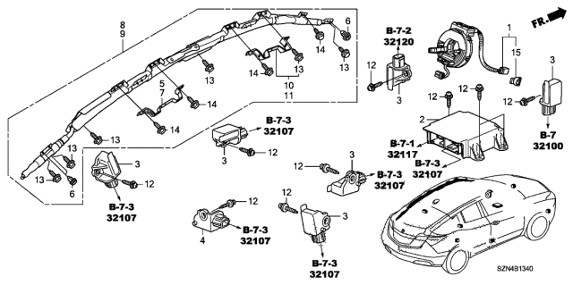 2010 Acura ZDX Unit Assembly,Srs Diagram for 77960-SZN-A01