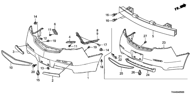 2012 Acura TL 4 Door TECH KA 6AT Rear Bumper Diagram